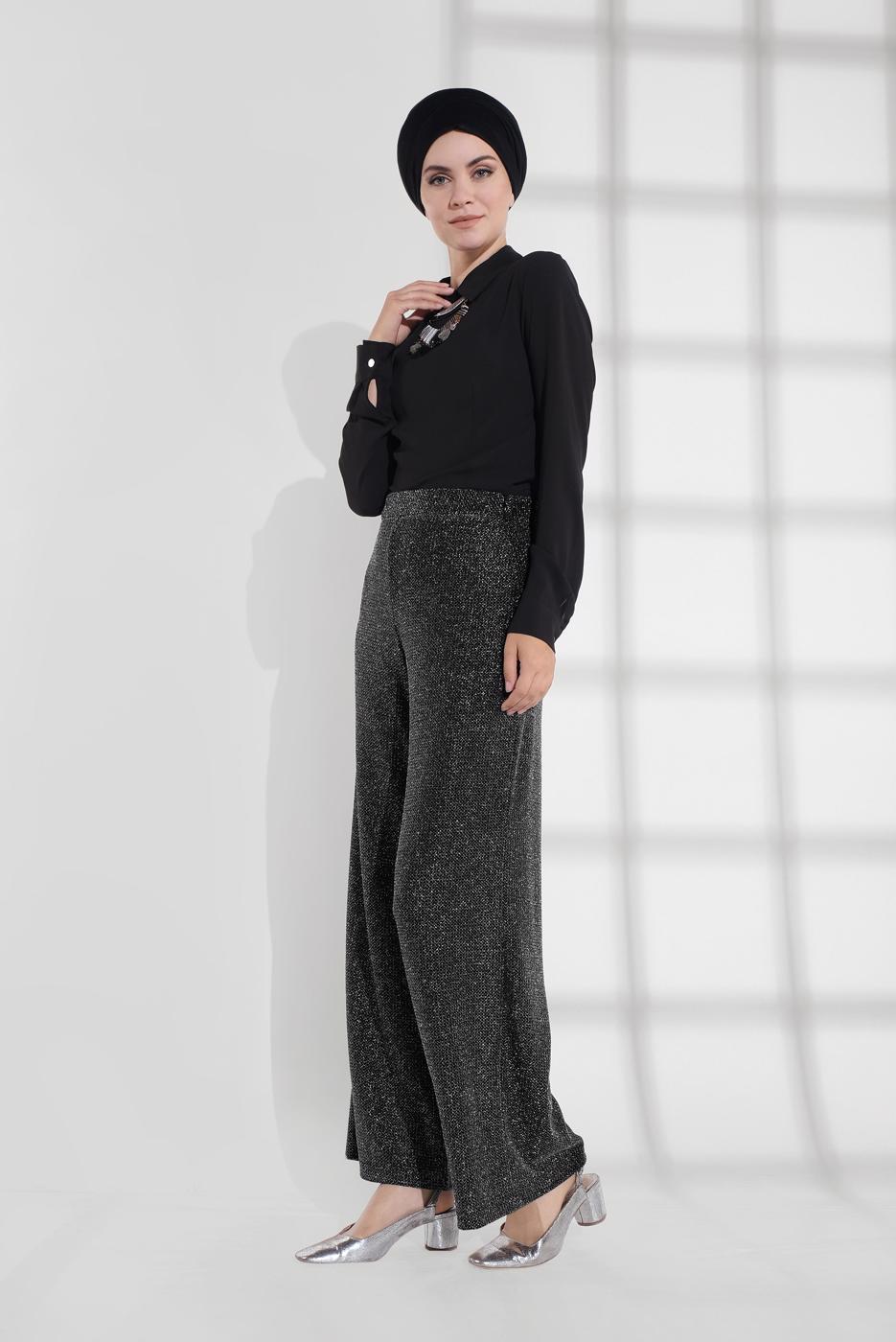 Tesettür giyim GRİ SİMLİ SALAŞ PANTOLON 9055 