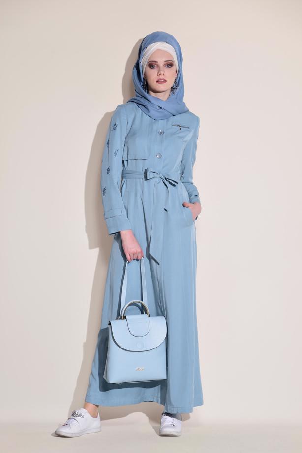 Hijab clothing BLUE POCKETED TOPCOAT T 1228  - TRENDTESETTÜR
