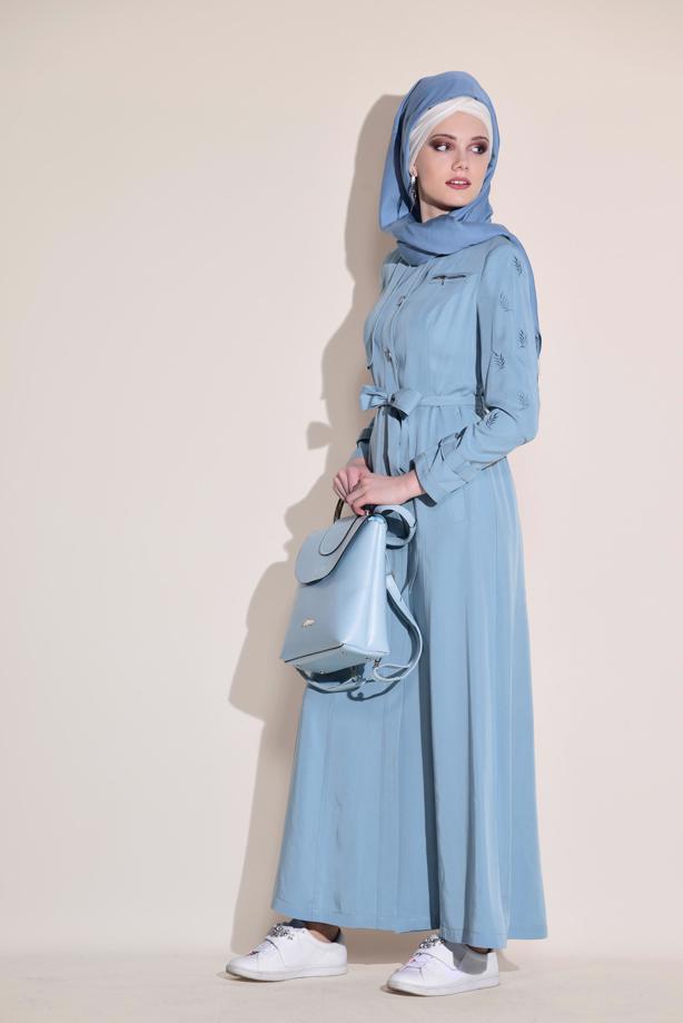 Hijab clothing BLUE POCKETED TOPCOAT T 1228  - TRENDTESETTÜR