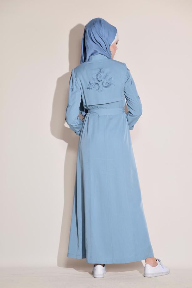 Hijab clothing BLUE POCKETED TOPCOAT T 1228  - TRENDTESETTÜR