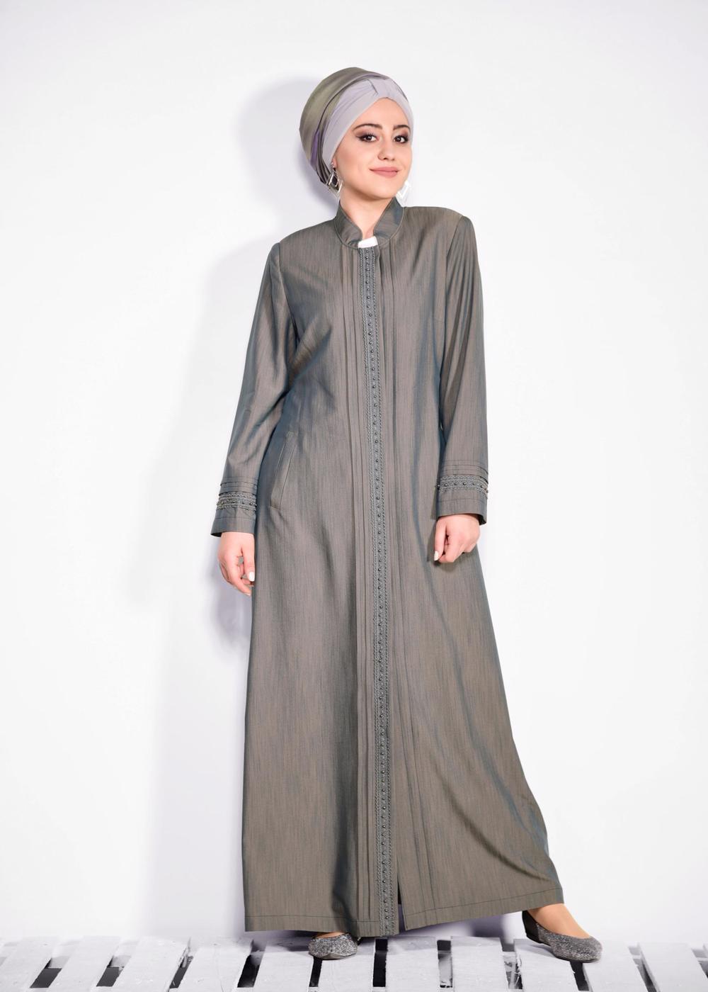 Tesettür giyim MAVİ GÜPÜR DETAYLI GİZLİ DÜĞMELİ PARDESÜ T 1247