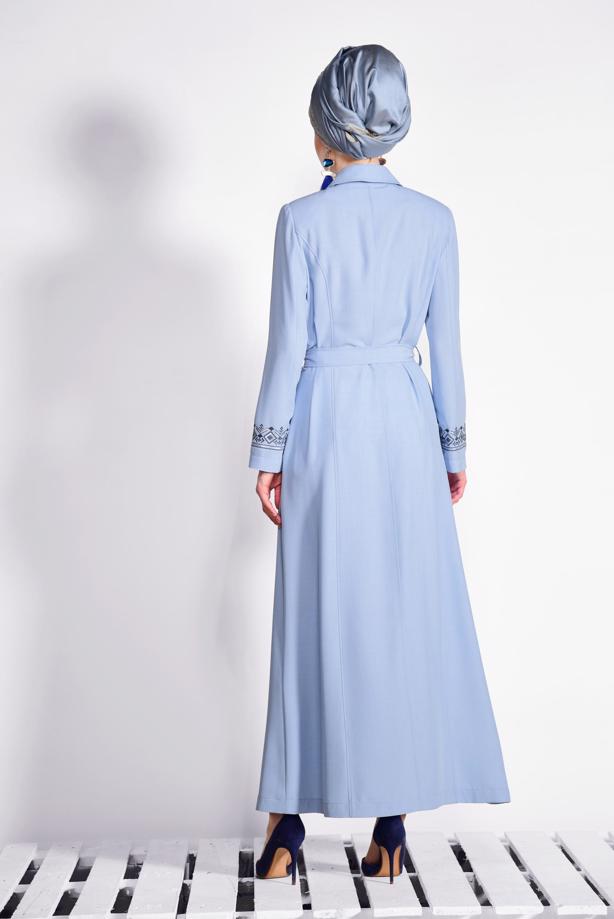Hijab clothing BLUE HIDDEN BUTTONED EMBROIDERED TOPCOAT T 1284  - TRENDTESETTÜR