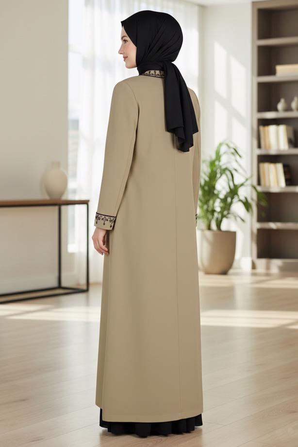 Vêtements hijab BRUN PARDESSUS BRODÉ BOUTONNÉ ALVINA T 1295 - TRENDTESETTÜR