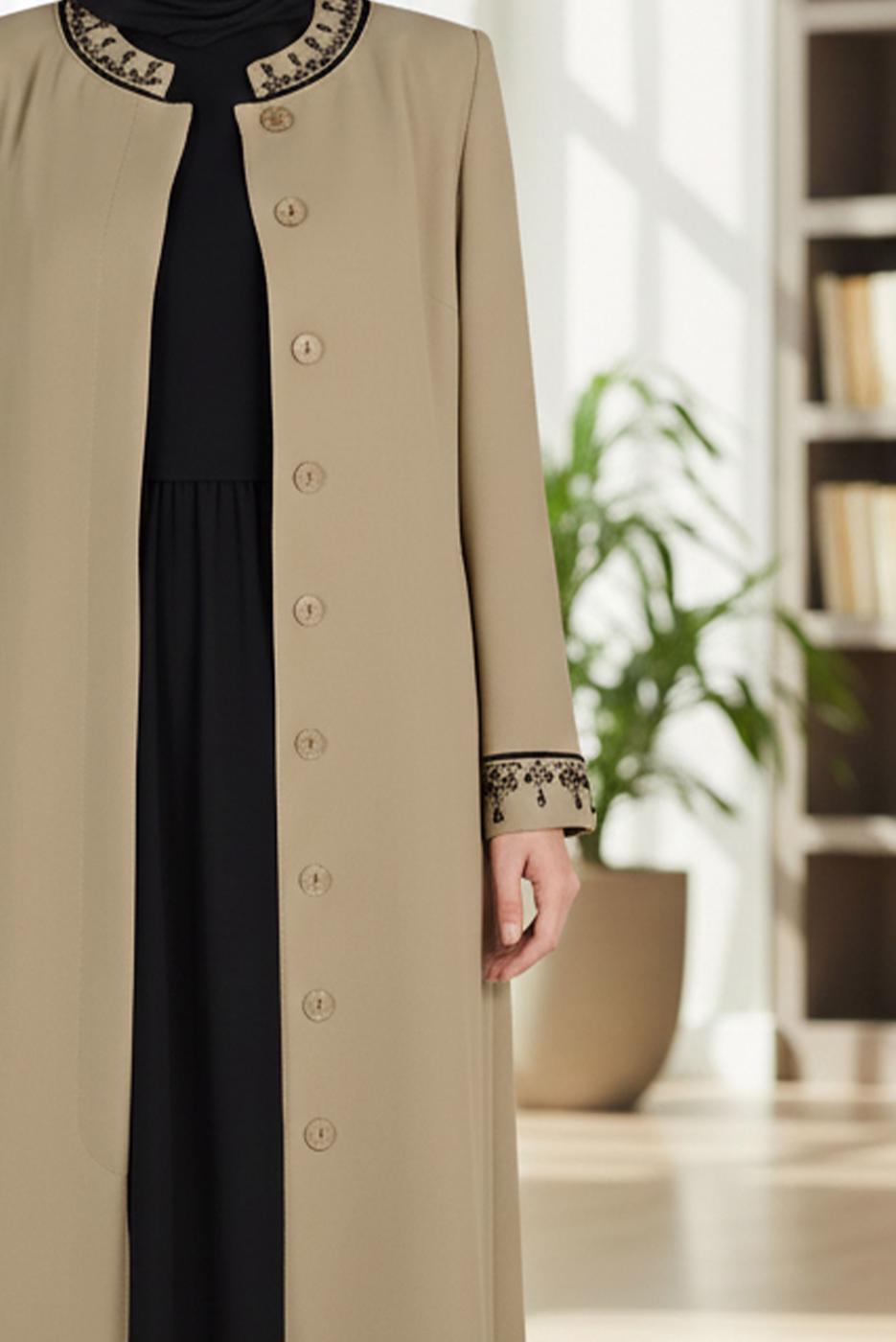 Vêtements hijab BRUN PARDESSUS BRODÉ BOUTONNÉ ALVINA T 1295