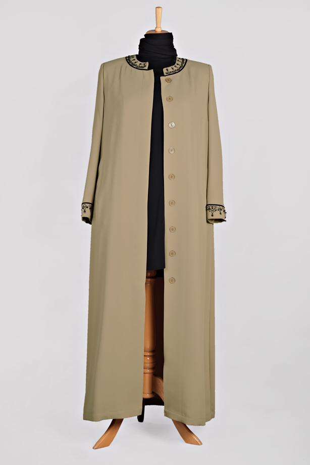 Vêtements hijab BRUN PARDESSUS BRODÉ BOUTONNÉ ALVINA T 1295 - TRENDTESETTÜR