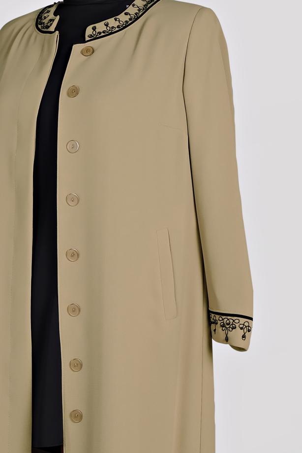 Vêtements hijab BRUN PARDESSUS BRODÉ BOUTONNÉ ALVINA T 1295 - TRENDTESETTÜR
