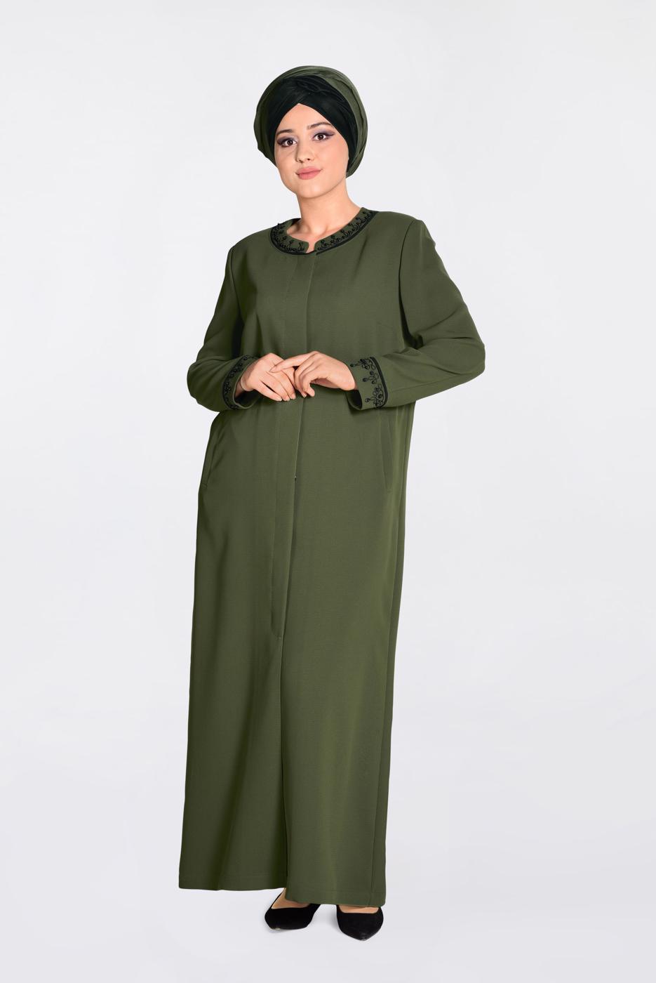 Hijab clothing KHAKI ALVINA EMBROIDERED BUTTONED TOPCOAT T 1295