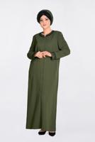Hijab clothing KHAKI ALVINA EMBROIDERED BUTTONED TOPCOAT T 1295