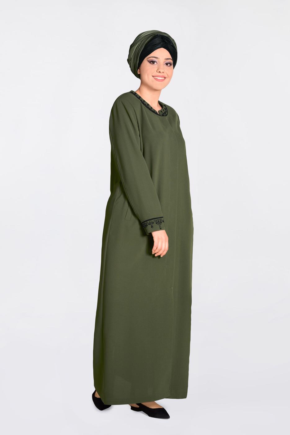 Hijab clothing KHAKI ALVINA EMBROIDERED BUTTONED TOPCOAT T 1295