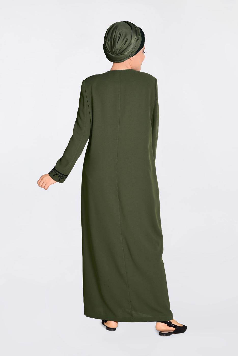 Hijab clothing KHAKI ALVINA EMBROIDERED BUTTONED TOPCOAT T 1295