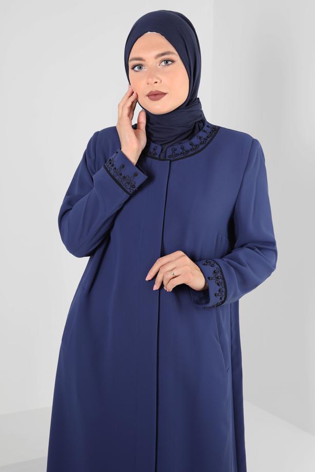 Vêtements hijab BLEU MARINE PARDESSUS BRODÉ BOUTONNÉ ALVINA T 1295 - TRENDTESETTÜR