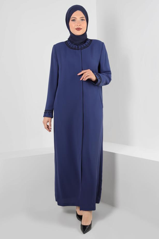Vêtements hijab BLEU MARINE PARDESSUS BRODÉ BOUTONNÉ ALVINA T 1295 - TRENDTESETTÜR