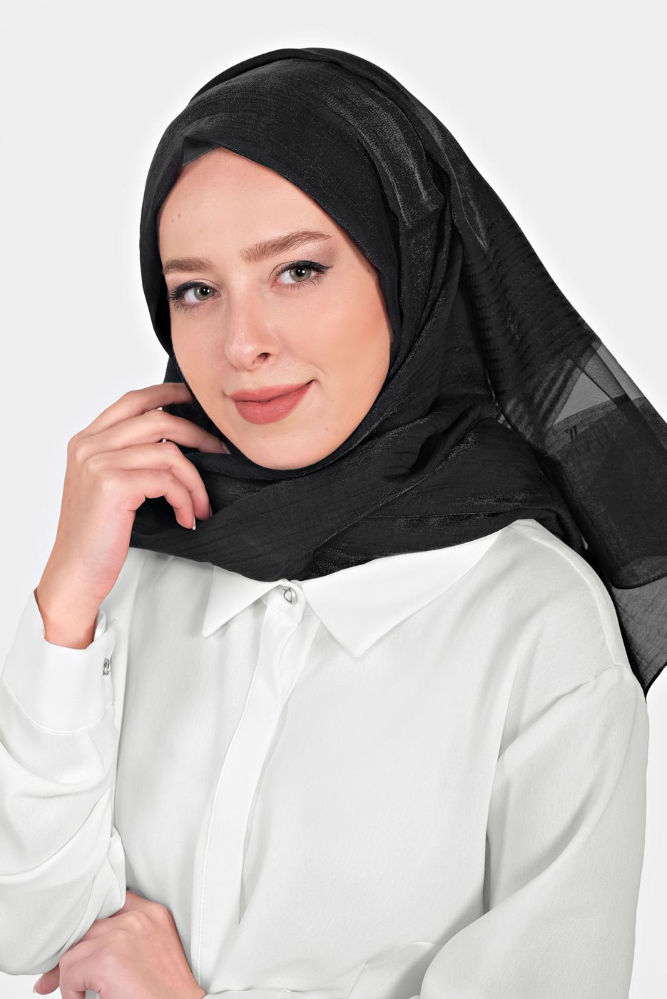 Hijab clothing BLACK T 9951 ALVİNA TÜL ŞERİTLİ ABİYE ŞAL