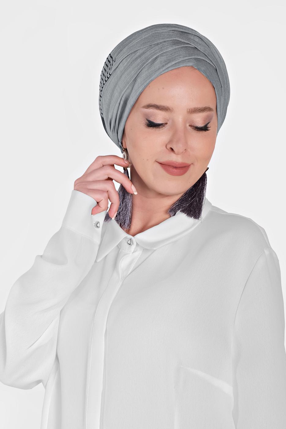 Vêtements hijab NOIR T 9951 ALVİNA TÜL ŞERİTLİ ABİYE ŞAL