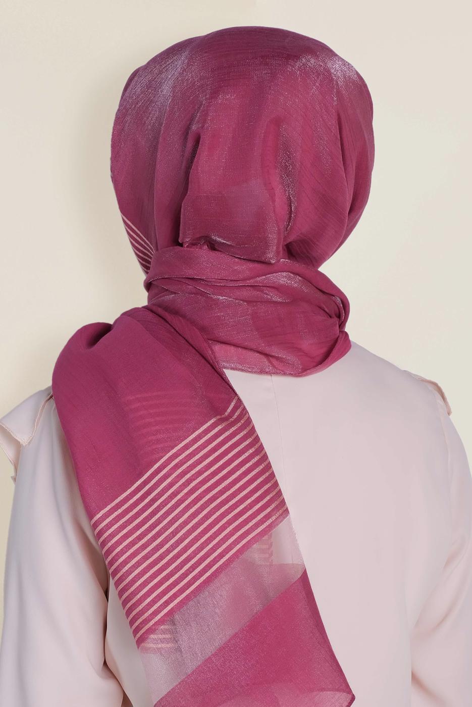 Hijab clothing PINK T 9951 ALVİNA TÜL ŞERİTLİ ABİYE ŞAL