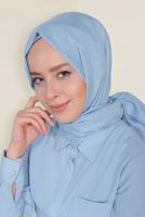Vêtements hijab BLEU T 9951 ALVİNA TÜL ŞERİTLİ ABİYE ŞAL