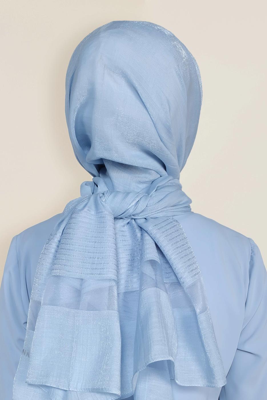 Vêtements hijab BLEU T 9951 ALVİNA TÜL ŞERİTLİ ABİYE ŞAL