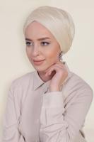 Tesettür giyim BEJ ALVİNA LOGOLU İPEKSİ ŞAL 9957 