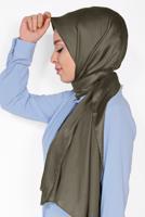 Tesettür giyim HAKİ ALVİNA LOGOLU İPEKSİ ŞAL 9957 