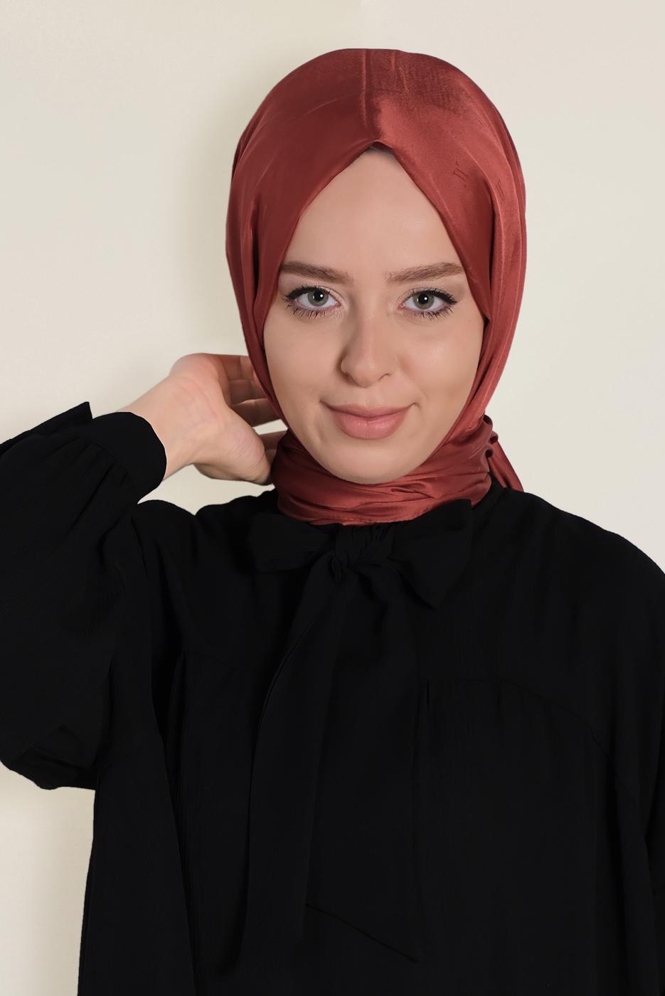 Tesettür giyim KAHVE ALVİNA LOGOLU İPEKSİ ŞAL 9957 