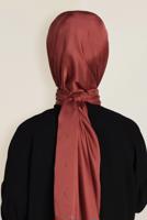Tesettür giyim KAHVE ALVİNA LOGOLU İPEKSİ ŞAL 9957 