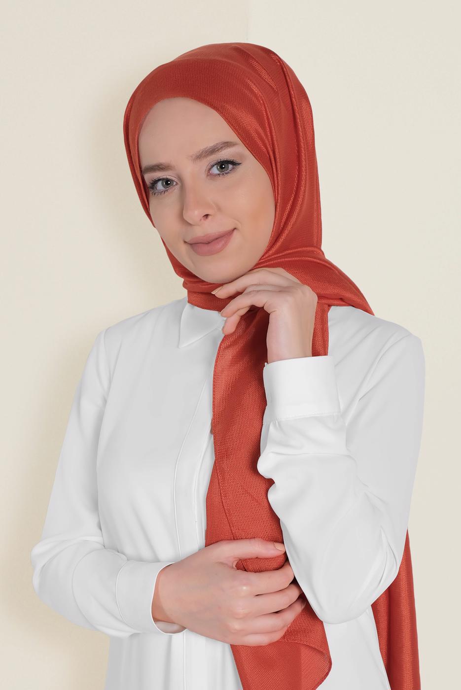 Vêtements hijab ORANGE T 9959 ALVİNA PARLAK PÜTÜRLÜ ABİYE ŞAL