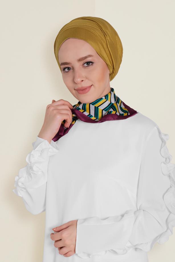 Vêtements hijab JAUNE T 9959 ALVİNA PARLAK PÜTÜRLÜ ABİYE ŞAL - TRENDTESETTÜR