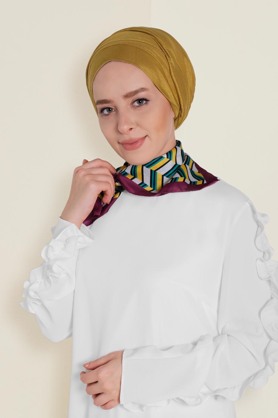 Tesettür giyim SARI T 9959 ALVİNA PARLAK PÜTÜRLÜ ABİYE ŞAL