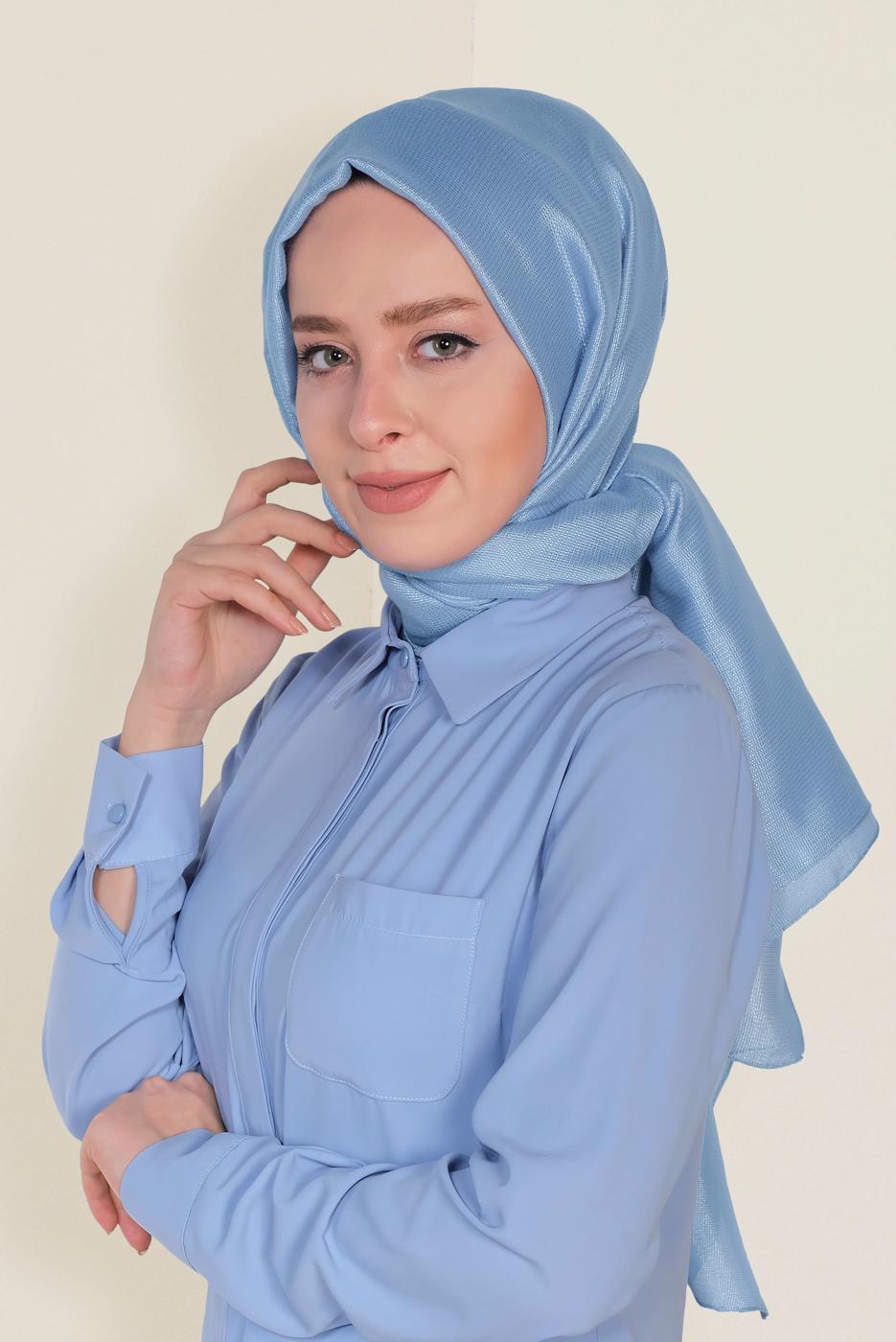 Hijab clothing BLUE T 9959 ALVİNA PARLAK PÜTÜRLÜ ABİYE ŞAL