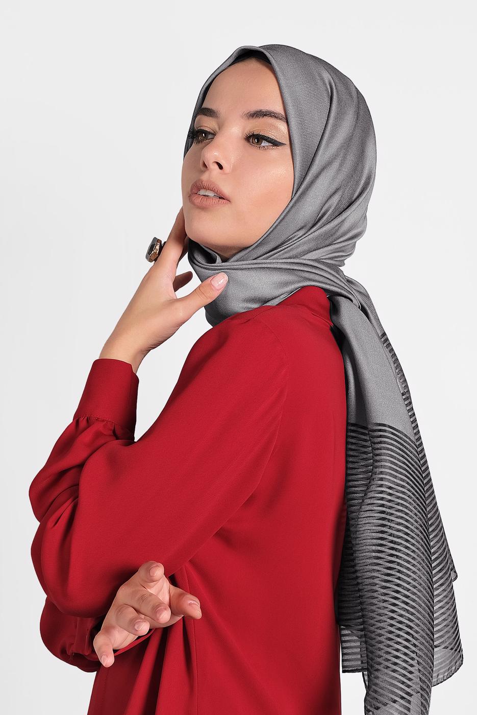 Tesettür giyim GRİ T 9973 ALVİNA PRENSES ŞAL
