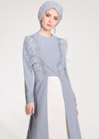 Tesettür giyim MAVİ GÜPÜR İŞLEMELİ TÜYLÜ 2&prime;Lİ ETEKLİ TAKIM 3405