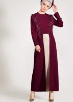 Tesettür giyim FUŞYA GÜPÜR İŞLEMELİ TÜYLÜ 2&prime;Lİ ETEKLİ TAKIM 3405