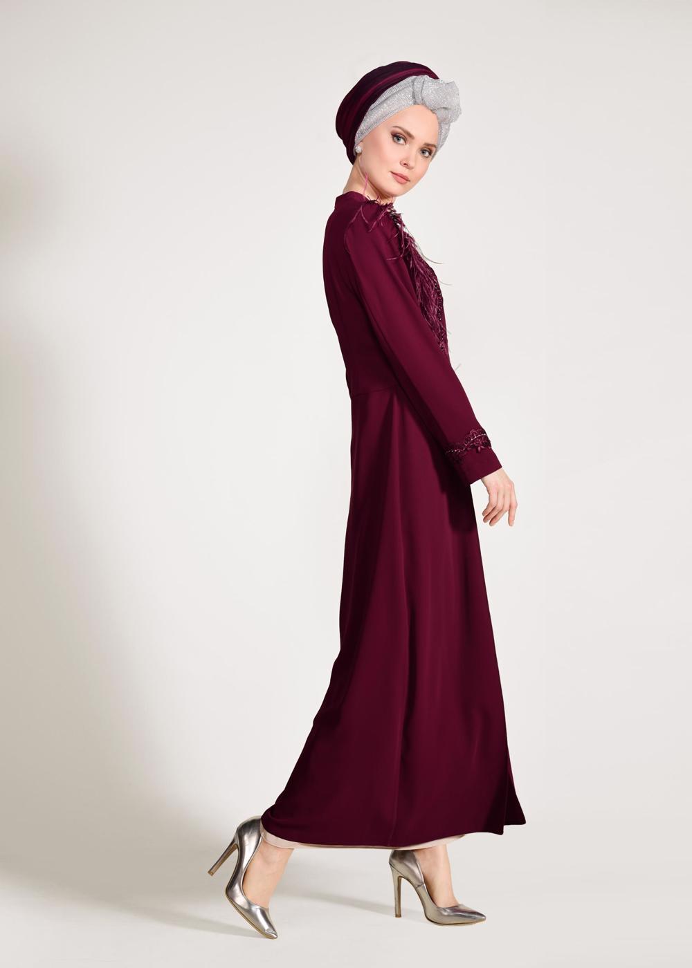 Tesettür giyim FUŞYA GÜPÜR İŞLEMELİ TÜYLÜ 2&prime;Lİ ETEKLİ TAKIM 3405