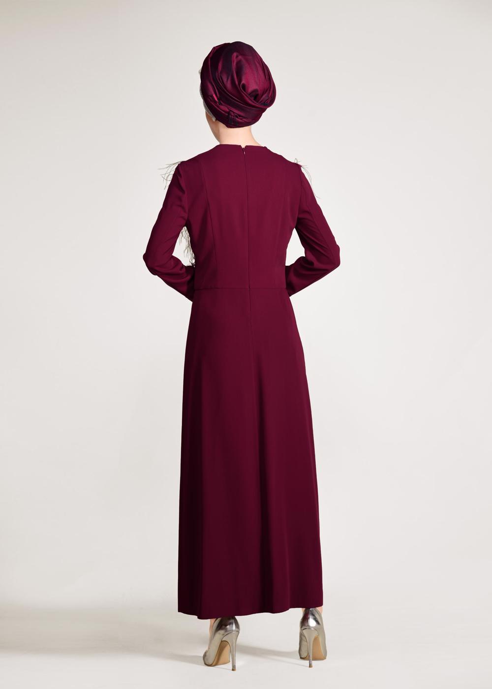 Tesettür giyim FUŞYA GÜPÜR İŞLEMELİ TÜYLÜ 2&prime;Lİ ETEKLİ TAKIM 3405