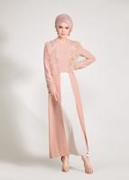 Tesettür giyim PUDRA GÜPÜR İŞLEMELİ TÜYLÜ 2&prime;Lİ ETEKLİ TAKIM 3405