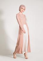 Tesettür giyim PUDRA GÜPÜR İŞLEMELİ TÜYLÜ 2&prime;Lİ ETEKLİ TAKIM 3405