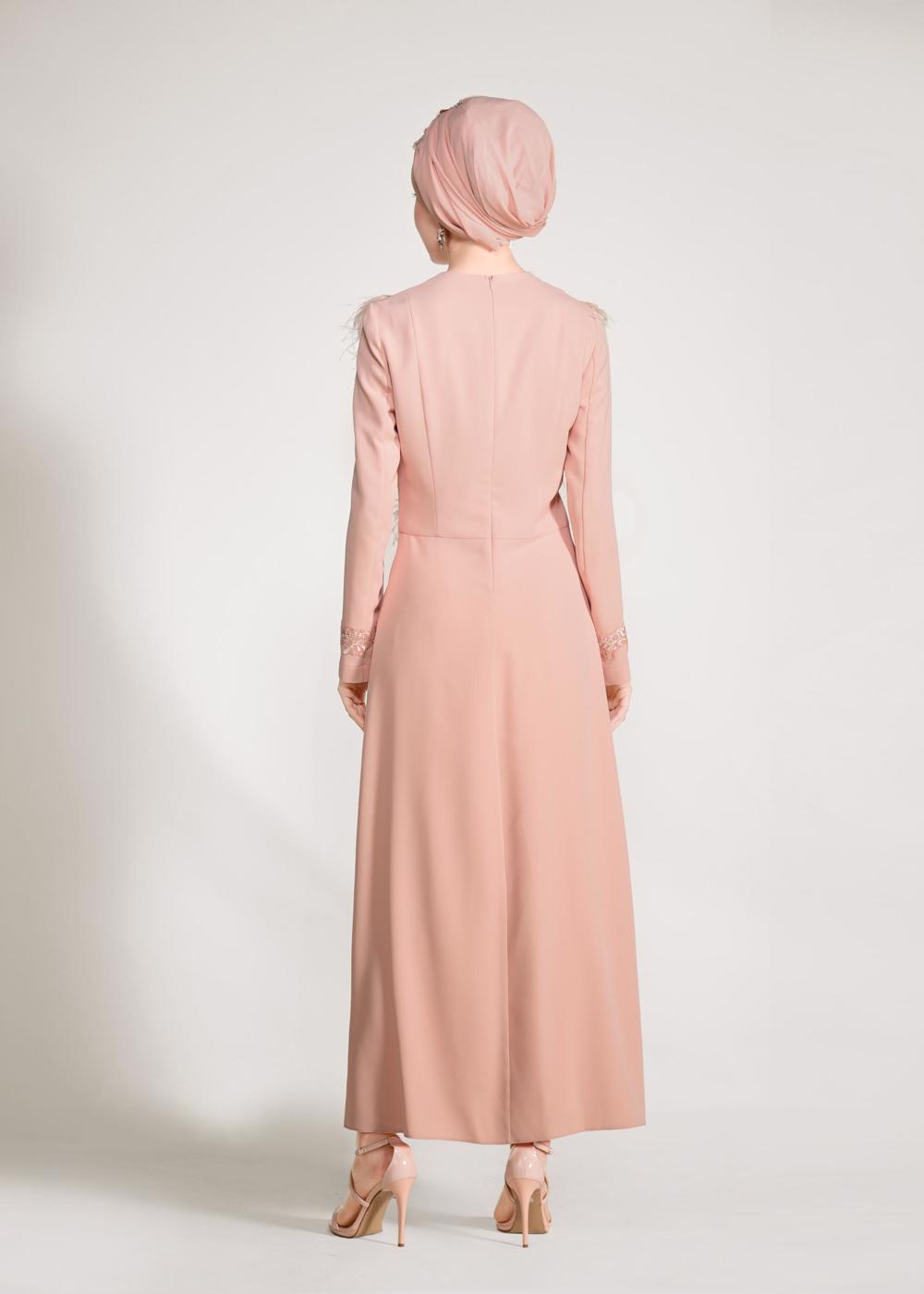 Tesettür giyim PUDRA GÜPÜR İŞLEMELİ TÜYLÜ 2&prime;Lİ ETEKLİ TAKIM 3405