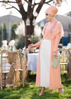 Tesettür giyim PUDRA KOLLARI VOLANLI TAŞ İŞLEMELİ 2&prime;Lİ ETEKLİ TAKIM 3406