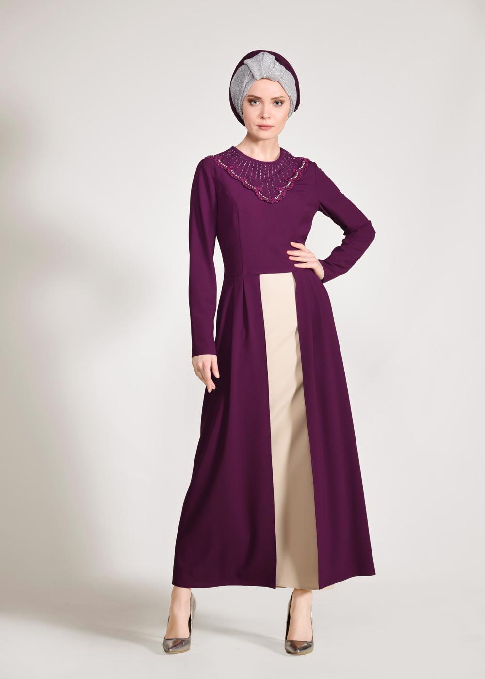 Tesettür giyim MÜRDÜM PELERİN GÖRÜNÜMLÜ 2&prime;Lİ ETEKLİ TAKIM 3419