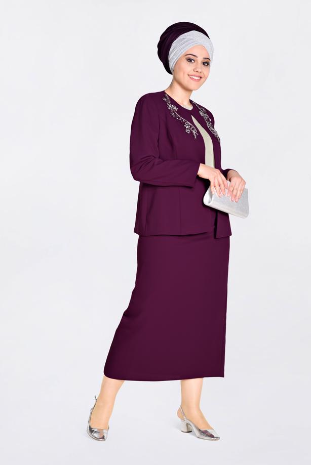 Hijab clothing CLARET RED T 3429E Alvina Maral 5958 3′lü Etekli Takım - TRENDTESETTÜR