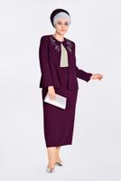 Tesettür giyim BORDO BONCUK TAŞ İŞLEMELİ 3&prime;LÜ ETEKLİ TAKIM 3429E