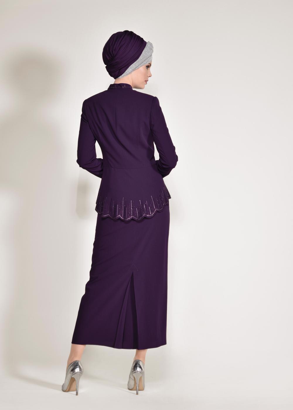 Tesettür giyim MOR HAKİM YAKA 2&prime;Lİ ETEKLİ TAKIM 3433