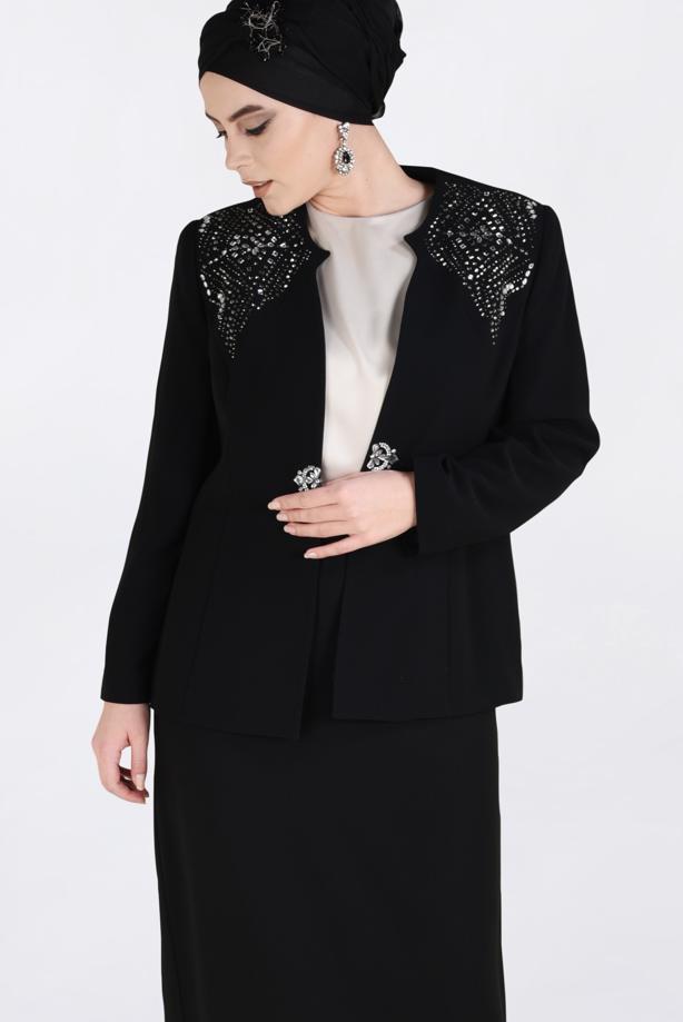 Hijab clothing BLACK T 3438E Alvina Maral 5985 3′lü Etekli Takım - TRENDTESETTÜR
