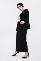 Tesettür giyim SİYAH TAŞ BASKILI 3′LÜ ETEKLİ TAKIM 3438E