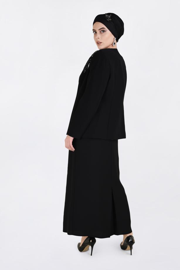 Hijab clothing BLACK T 3438E Alvina Maral 5985 3′lü Etekli Takım - TRENDTESETTÜR
