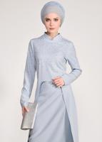 Tesettür giyim MAVİ HAKİM YAKA TAŞ VE BONCUK DETAYLI 2&prime;Lİ ETEKLİ TAKIM 3456