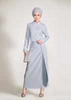Tesettür giyim MAVİ HAKİM YAKA TAŞ VE BONCUK DETAYLI 2&prime;Lİ ETEKLİ TAKIM 3456
