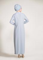 Tesettür giyim MAVİ HAKİM YAKA TAŞ VE BONCUK DETAYLI 2&prime;Lİ ETEKLİ TAKIM 3456