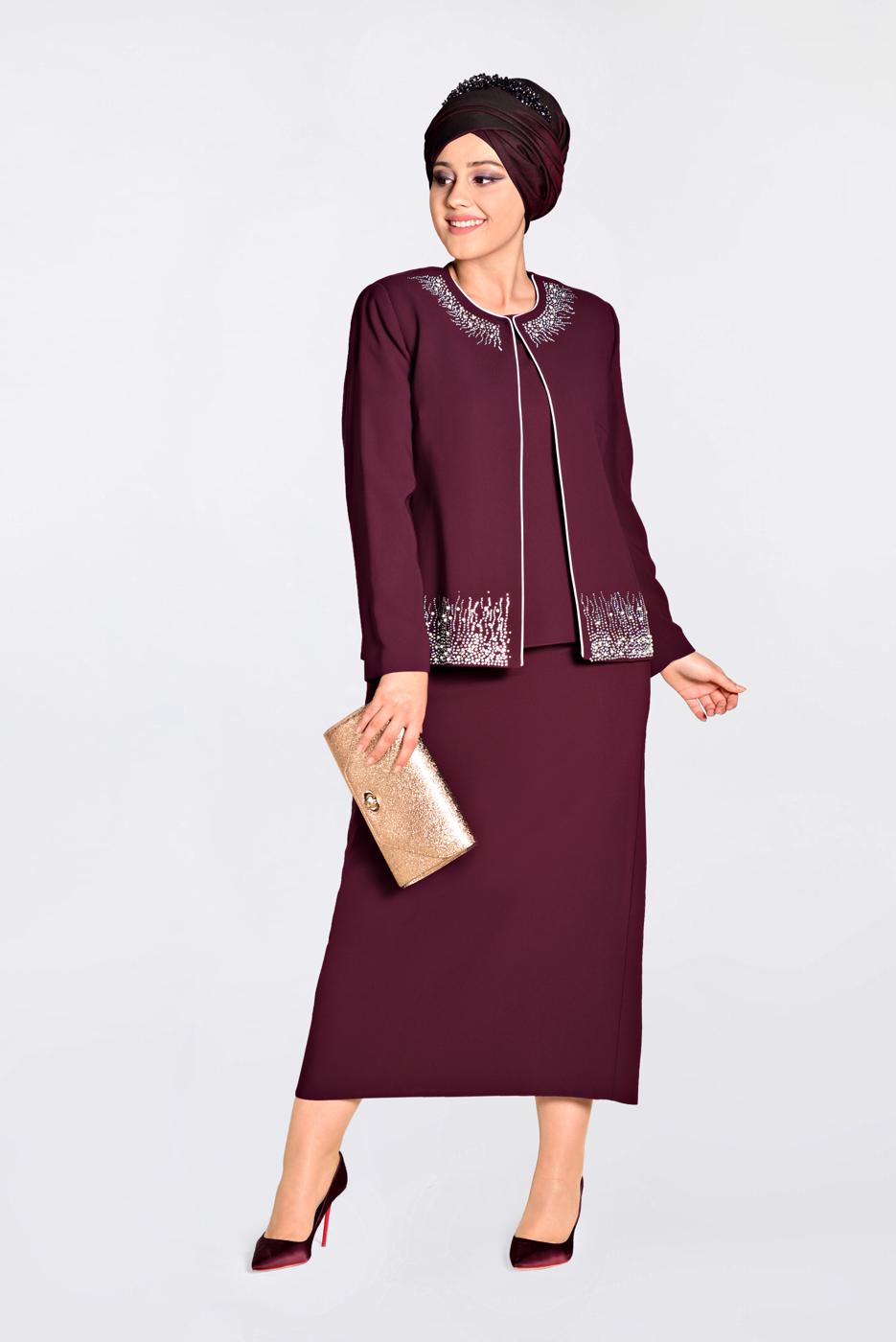 Vêtements hijab ROUGE BORDEAUX T 3466E Alvina Elvan 3731 3&prime;lü Etekli Tkm.