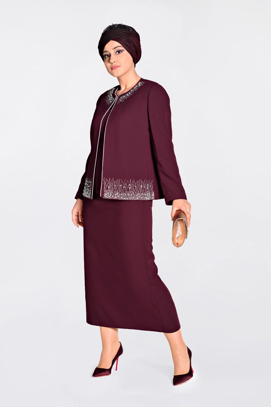 Vêtements hijab ROUGE BORDEAUX T 3466E Alvina Elvan 3731 3&prime;lü Etekli Tkm.